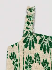 SHEIN Clasi Vestido maxi con tirantes de ajuste, escote con volantes y estampado floral para mujeres de talla grande - Verde - Ver 6