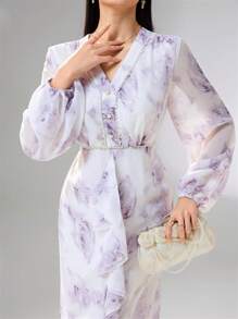 Modelyn 女士花卉印花灯笼袖优雅连衣裙 - 彩色 - 查看 6