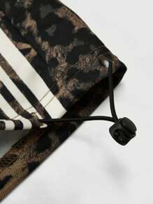 PAVTROS 男士时尚撞色条纹豹纹抽绳腰部运动裤 - 咖啡棕 - 查看 8