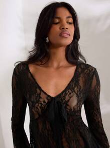 Opulessa 女士纯色针织蕾丝面料上衣，黑色，度假女士，音乐会女士，音乐节，女士夏季，沙滩装，复活节，女士沙滩装，春假，度假女士，音乐会女士，波西米亚风，波西米亚风，音乐节 - 藍白色 - 查看 6