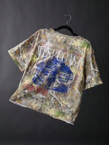 Easelle Summer Women's Vintage Western Style, Cowgirl Camouflage Branch & Leaf Splatter Print Knitted Women's Casual Loose T-Shirt - Multicolor - View 7