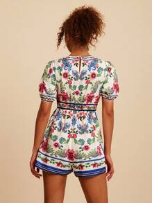 Travachic Flower Print Romper For Casual Holiday,Summer Outfits For Women,Beach Outfits For Woman,Western Wear Women,Concert Outfit Women,Boho,Tropical Vacation - Multicolor - View 2