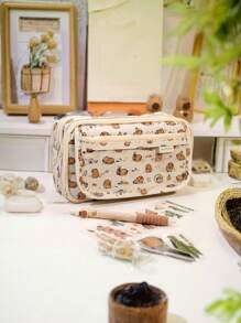 1 件水豚铅笔袋，可爱卡通翻盖，透明正面多口袋，牛津布收纳袋，大容量多功能学生文具，可爱多功能收纳袋，铅笔袋，化妆包，适用于学校、文具、节日礼物、学校礼物、返校、学校用品