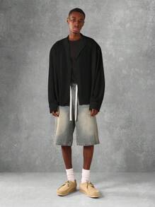 SUMWON 宽松版型纽扣领衬衫超大缺口翻领休闲设计师商务办公室长袖轻薄秋季时尚 - 黑色 - 查看 5