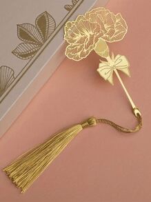 1 件带流苏的金属书签，金色空心书签，适合爱书人、作家、读者、青少年、男性、女性、成人，是开学季的必备品