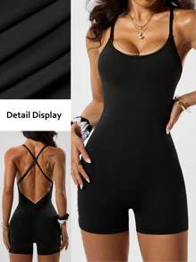 Slayoga Spring/Summer Cross Back Waisted Side Ruched Sporty Slogan Print Playsuit