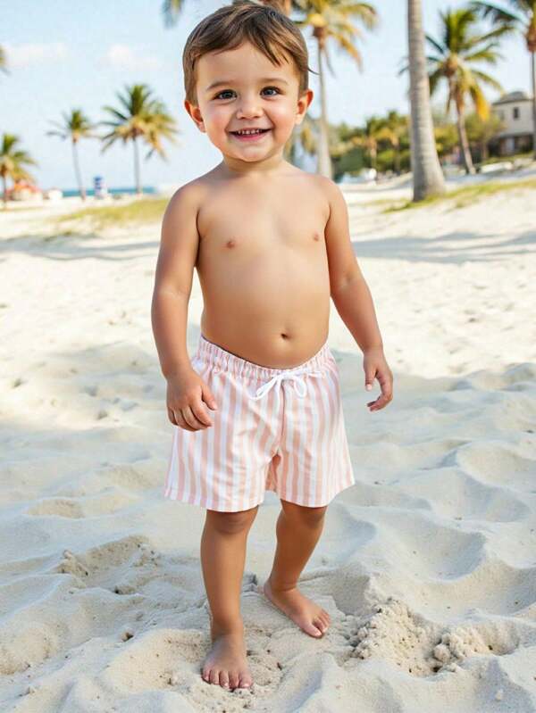 SHEIN Baby Jungen gestreifte einfache Mode Badeshorts, geeignet für den Sommer