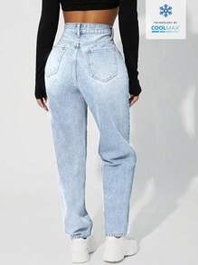 SHEIN PETITE Jeans feminino com bolso, perna reta, solto, casual, versátil