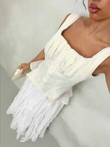 Glamine Blusa in chiffon con inserti in pizzo senza maniche per donna