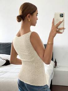 Siren Gaze 女士单排扣提花方领无袖时尚衬衫 - 杏色 - 查看 2