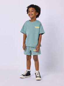 SUMWON Kids Wear Set Casual Short Sleeve T-Shirt And Shorts Matching Athletic Summer Outfit Comfortable Activewear Playwear Set - Green - View 1