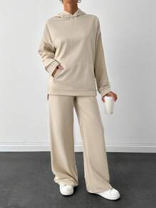 EURMUSE Light Grey Two Thread Sweatshirt And Sweatpant With Label Detail - Beige - View 3