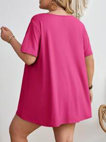 SHEIN CURVE+ Große Größen Lässig Einfarbig Locker Sitzende Kurzarm T-Shirt