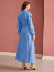 MOTF PREMIUM APPLIQUES BUTTON UP DRESS - Blue - View 7