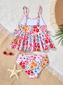 Little Girls Sweet Ditsy Floral Backless Spaghetti Strap Bikini - Multicolor - View 2