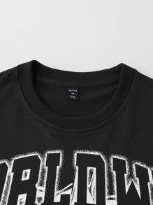 ROMWE MEN Street Life Men's Oversized Loose Short Style Printed T-Shirt With Rhinestone Embellished Sleeves (Flame & Diamond Embroidery)
