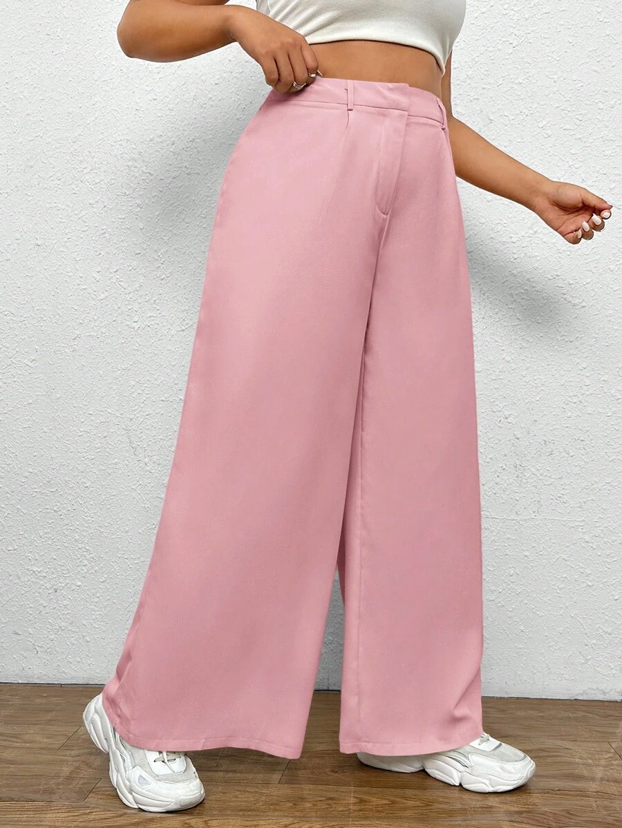 CovetEZ Plus Size Solid Color Casual Pants, Fashionable For Summer - Baby Pink - View 1