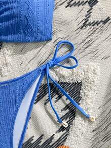 Swim Vcay Conjunto de bikini veraniego compuesto por top crop con nudo y Bottom, decorado con textura de concha