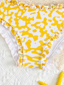 Gele tankini met bloemenprint en brede bandjes en ruches voor jonge meisjes, bijpassende outfits voor mama en mij (3 sets apart verkrijgbaar)