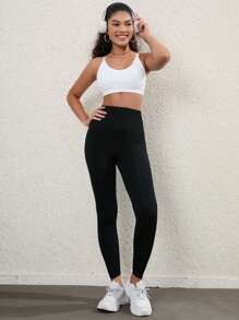 Gameset SHEIN Sport Quần Leggings Thể thao Nữ màu trơn - màu đen - Xem 4