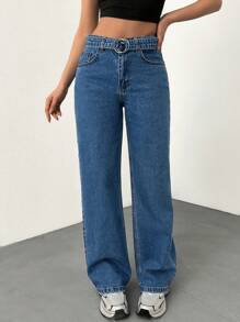 EURMUSE HIGH WAIST WIDE LEG LOOSE CASUAL STYLE - Medium Wash - View 1