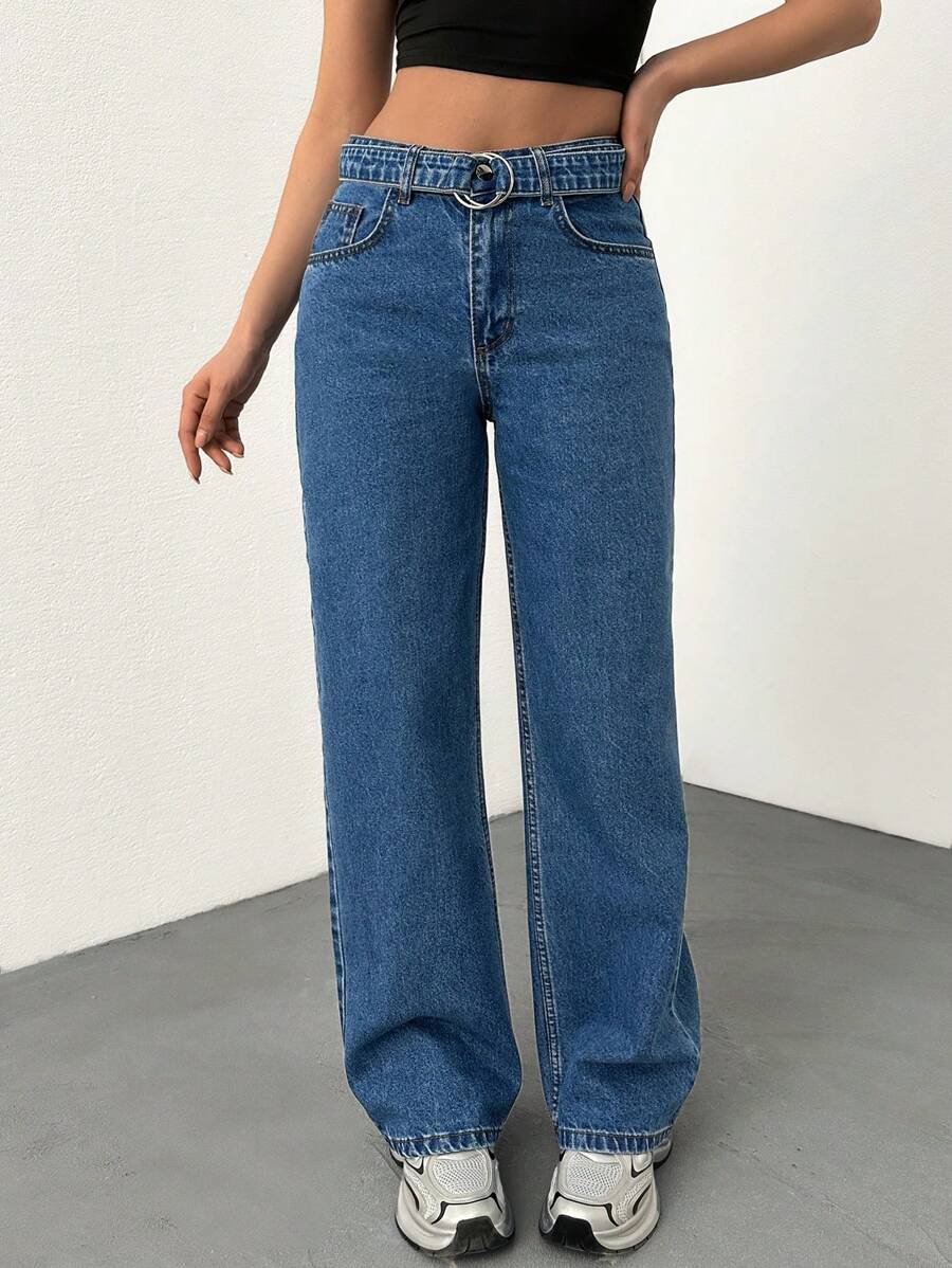 EURMUSE HIGH WAIST WIDE LEG LOOSE CASUAL STYLE - Medium Wash - View 1