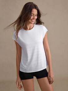 Damen Einfarbiges Twist-Rücken Design Lässig Fitness Workout T-Shirt