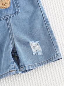Cozy Pixies Salopette en jean délavé avec poche avant avec motif d'ours de dessin animé pour bébé garçon