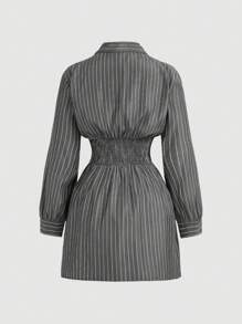 SHEIN MOD Plus Size Black White Stripe Print Cross-Wrap Ruffle Long Sleeve Women Dress,Business Women Clothes,Beach Women Outfits,New Year,Valentine Blazer Dress Women Office Dresses For Women Women Clothing Office Wear Office Clothes For Women Women Plus