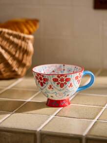 Cirelle 1pc Ceramic Hand-Painted Floral Pattern Vintage Breakfast Mug, Coffee Cup For Kitchen, Living Room Decor