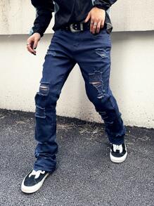 Manfinity EMRG Jeans pitillo casuales desgastados con dobladillo acampanado para hombre