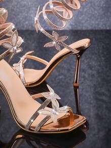 SHUZIA 女士紧身蝴蝶装饰环绕式高跟凉鞋 - 玫瑰金 - 查看 2