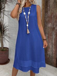 EMERY ROSE Casual Cotton Sleeveless Round Neck A-Line Dress For Summer White Dress,Summer Dresses For Women