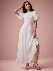 Enchnt Women's Elegant Party Solid Color Puff Sleeve Dress