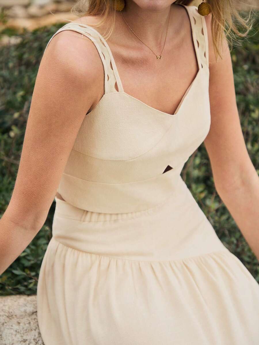 MOTF PREMIUM LINEN CUT OUT TANK TOP - Apricot - View 2