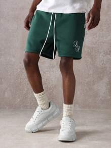 SUMWON Los Angeles Drop Crotch Athletic Sport Shorts Thermal Fleece Lounge Running Training Active Relaxed Fit Warm Winter Workout Men Urban Streetwear - Green - View 3