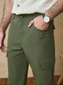 Manfinity VCAY Pantalones cargo de algodón con corte recto y color liso, adecuados para uso diario