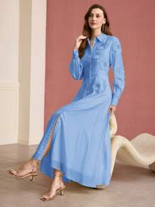 MOTF PREMIUM APPLIQUES BUTTON UP DRESS - Blue - View 3