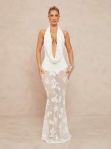 Lumalex Spring Outing Swimsuit Swimwear Swim Cover-Up Bikini Set Summer Swimsuit Swimwear Swim Vacation Elegant Easter Bohemian BOHO Sea Beach Hot Outdoor Richly Layered Wedding Season Banquet Coming Of Age Ceremony Beach Seaside Oversized Keyhole Neck Backless Cut-Out Dress For Ladies,Summer Dresses For Women,White Dresses For Women - White - View 1