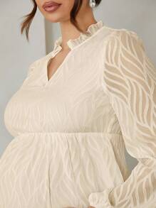 MaterniWear Maternity Loose Puff Sleeve Dress, Suitable For Valentine's Day & Autumn - Apricot - View 4