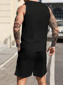 Manfinity Homme Set di gilet e pantaloncini casual da uomo in stile urban con design a righe e patchwork