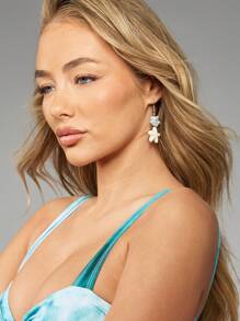 MISSGUIDED أقراط قطرة بتصميم زهرة البحر إطلالة جريئة للصيف، إكسسوارات مجوهرات أسلوب جزيرة بوهيمي للعطلات والمنتجعات
