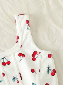 SHEIN Leap Crew Tween Girls Casual Cherry Print Square Neck Tank Top - White - View 2