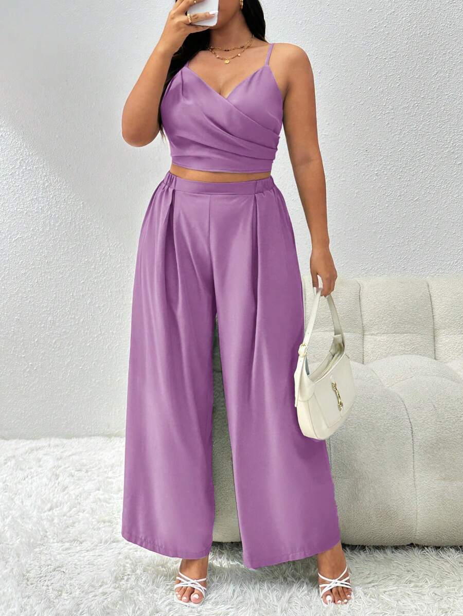 Firerie 大码休闲优雅晚宴服装教师服装短款裹身背心和阔腿长裤两件套