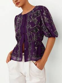 Aveloria Modichic Elegante blusa da donna dal collo tondo, con stampa floreale minuta, vestibilità sottile