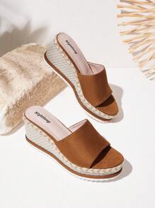 Styleloop Women's Comfortable Suede Slip-On Platform Sandals, Round Toe, Casual & Formal Wear, Brown - Brown - View 2