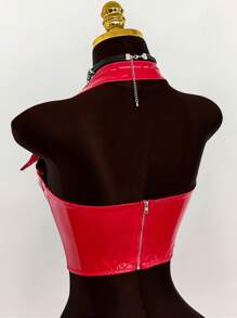 Amplova 女式简约修身休闲金属腰带装饰露背短款上衣