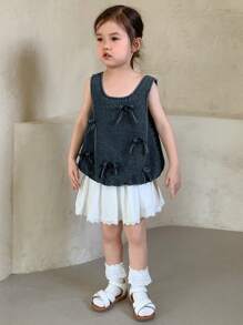 DAZY Set de 2 piezas con chaleco sin mangas de mezclilla + falda para niñas (niñas pequeñas), para verano