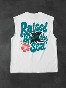 Manfinity Chillmode Men's Letter Print Loose Fit Round Neck Casual Sleeveless Top - White - View 3