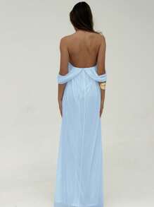 Aloruh Vestido plisado de hombros descubiertos de unicolor, elegante